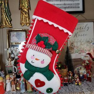 Cute Vintage Kurt Adler 3D Red Snowman Christmas Stocking Plush